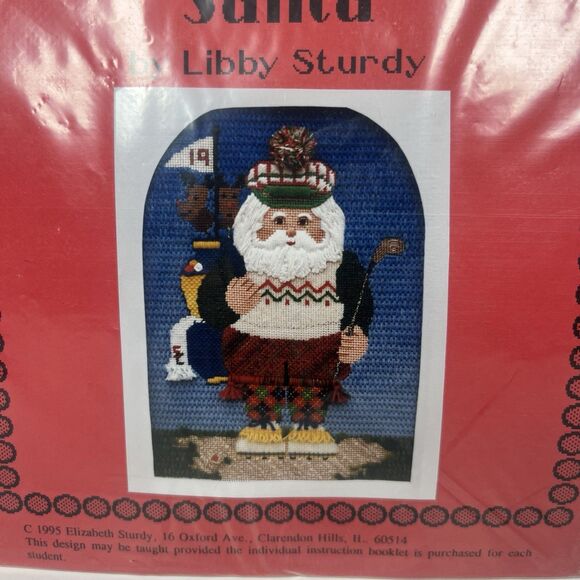 LIBBY STURDY The Golfing Santa Linedrawn Needlepoint New - Picture 2 of 4